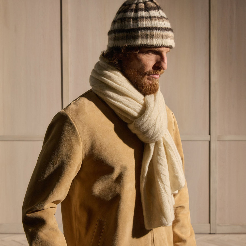 Lightweight Cashmere Cableknit Scarf in Ivory | James Perse Los Angeles / Mens