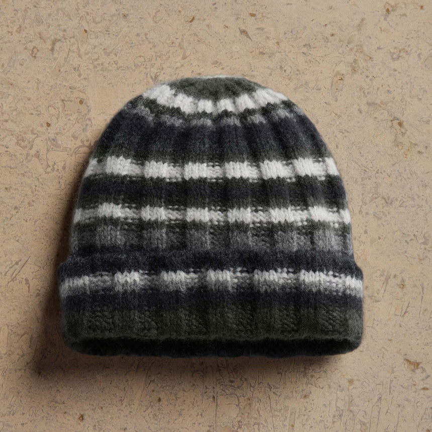 Striped Cashmere Beanie in Black Stripe | James Perse Los Angeles