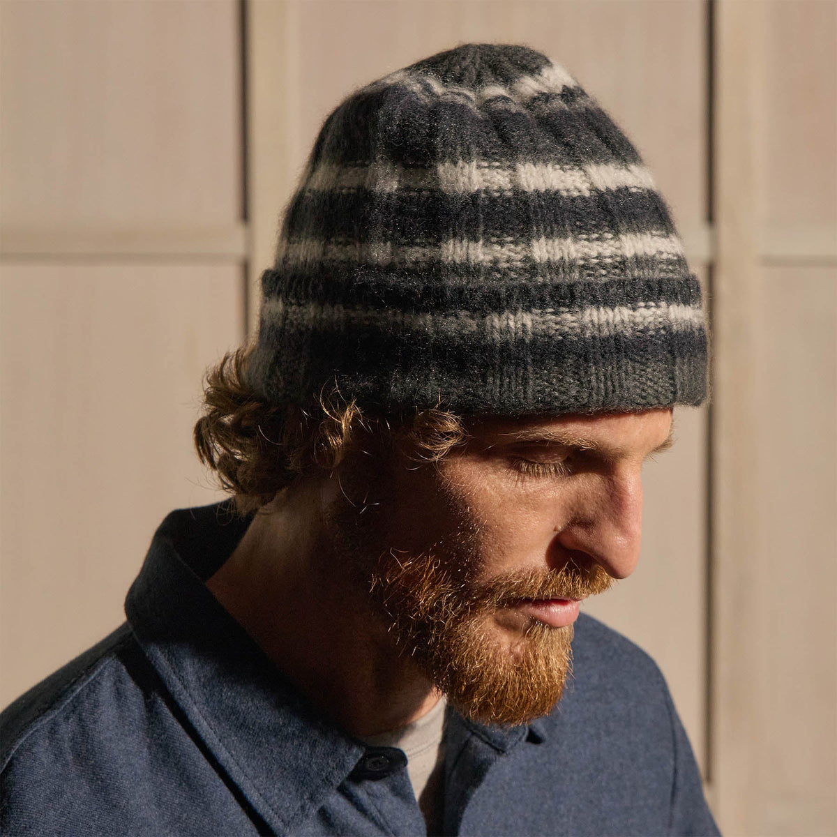 Striped Cashmere Beanie in Black Stripe | James Perse Los Angeles / Mens