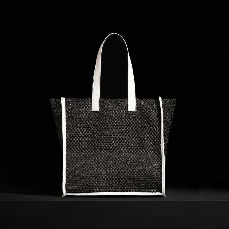 Raffia Tote in Black Sea | James Perse Los Angeles