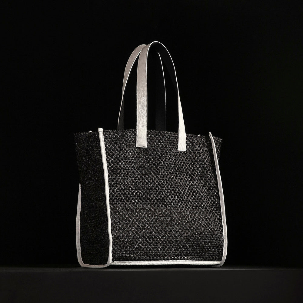 Raffia Tote in Black Sea | James Perse Los Angeles