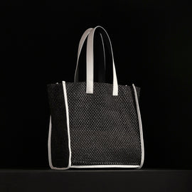 Raffia Tote in Black Sea | James Perse Los Angeles