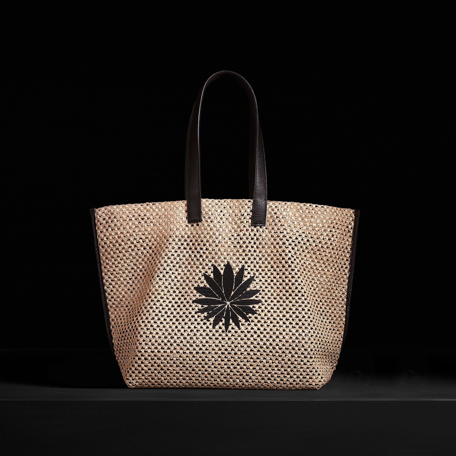 Lotus Raffia Tote in Black Sea | James Perse Los Angeles
