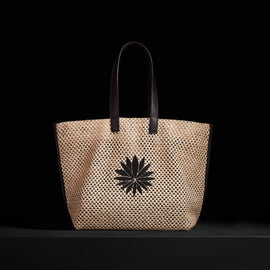 Lotus Raffia Tote in Black Sea | James Perse Los Angeles