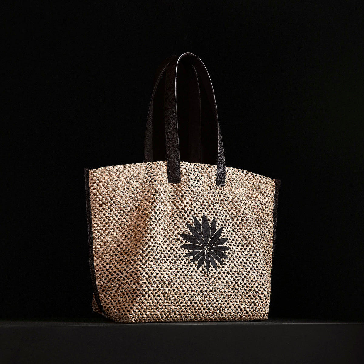 Lotus Raffia Tote in Black Sea | James Perse Los Angeles