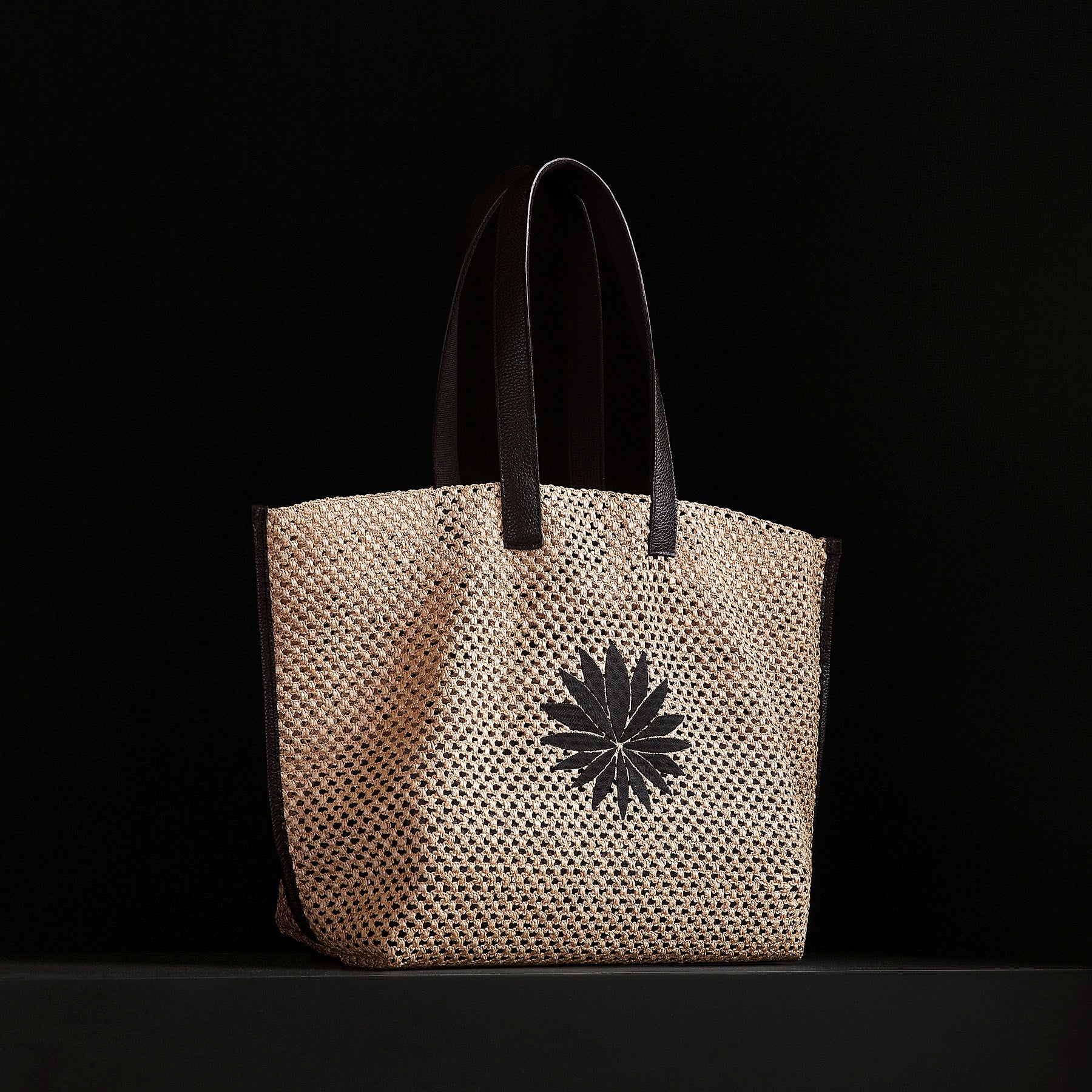 Lotus Raffia Tote in Black Sea | James Perse Los Angeles