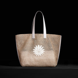 Lotus Raffia Tote in White Sand | James Perse Los Angeles