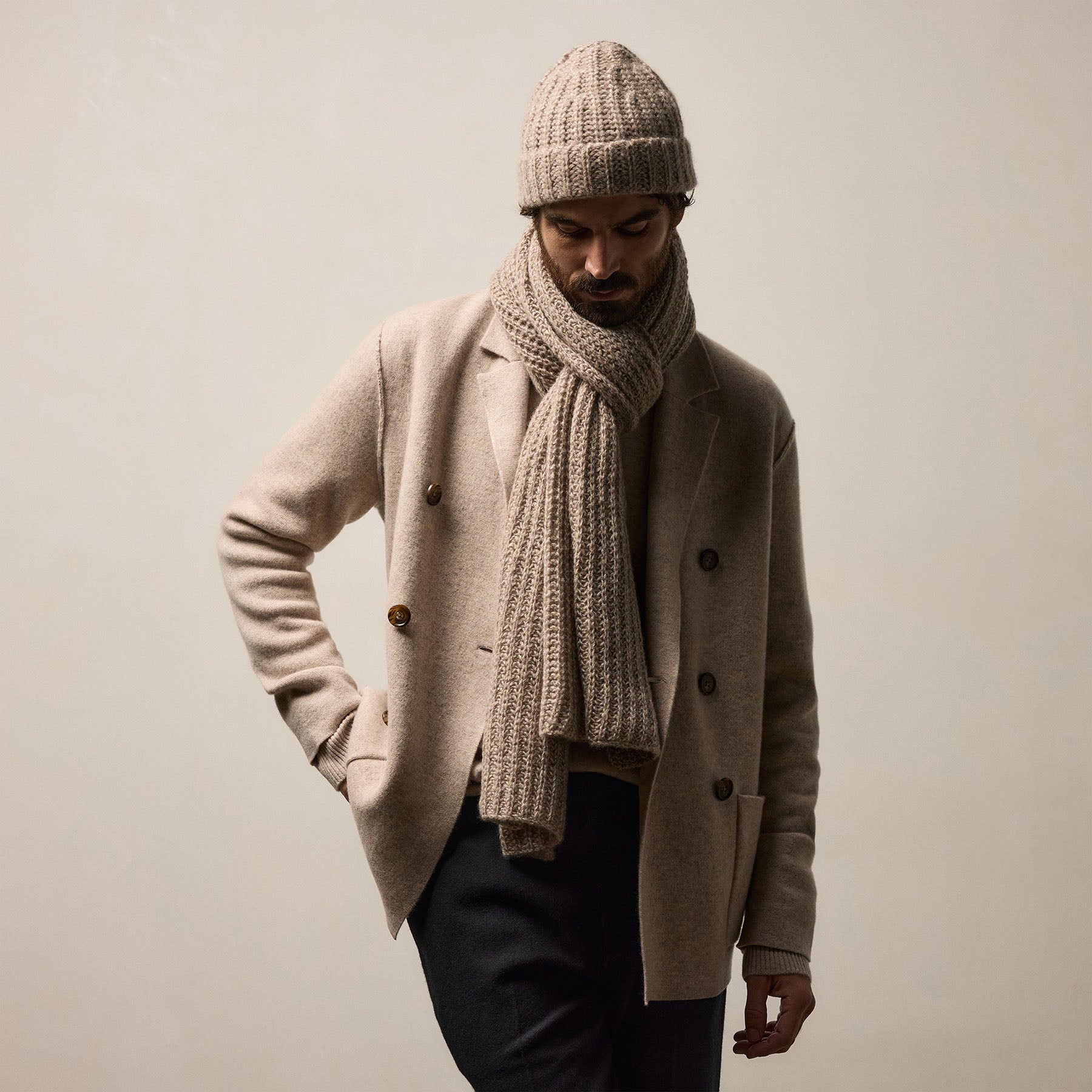 Cashmere Silk Marl Beanie - Grout Mix | James Perse Los Angeles