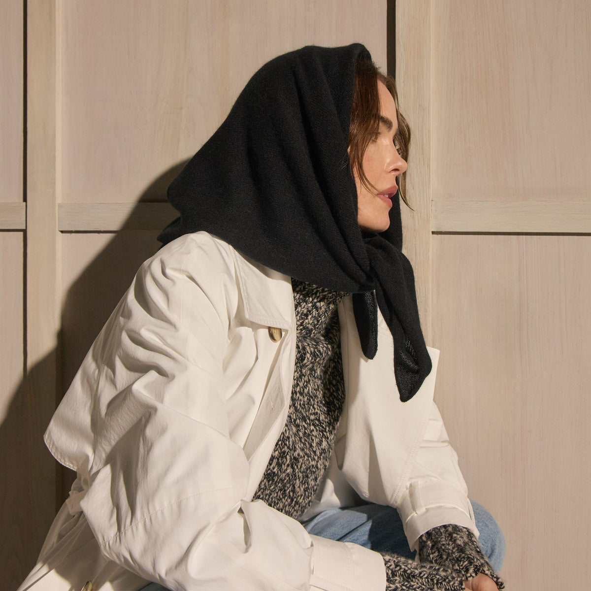 Open Knit Cashmere Scarf in Black | James Perse Los Angeles
