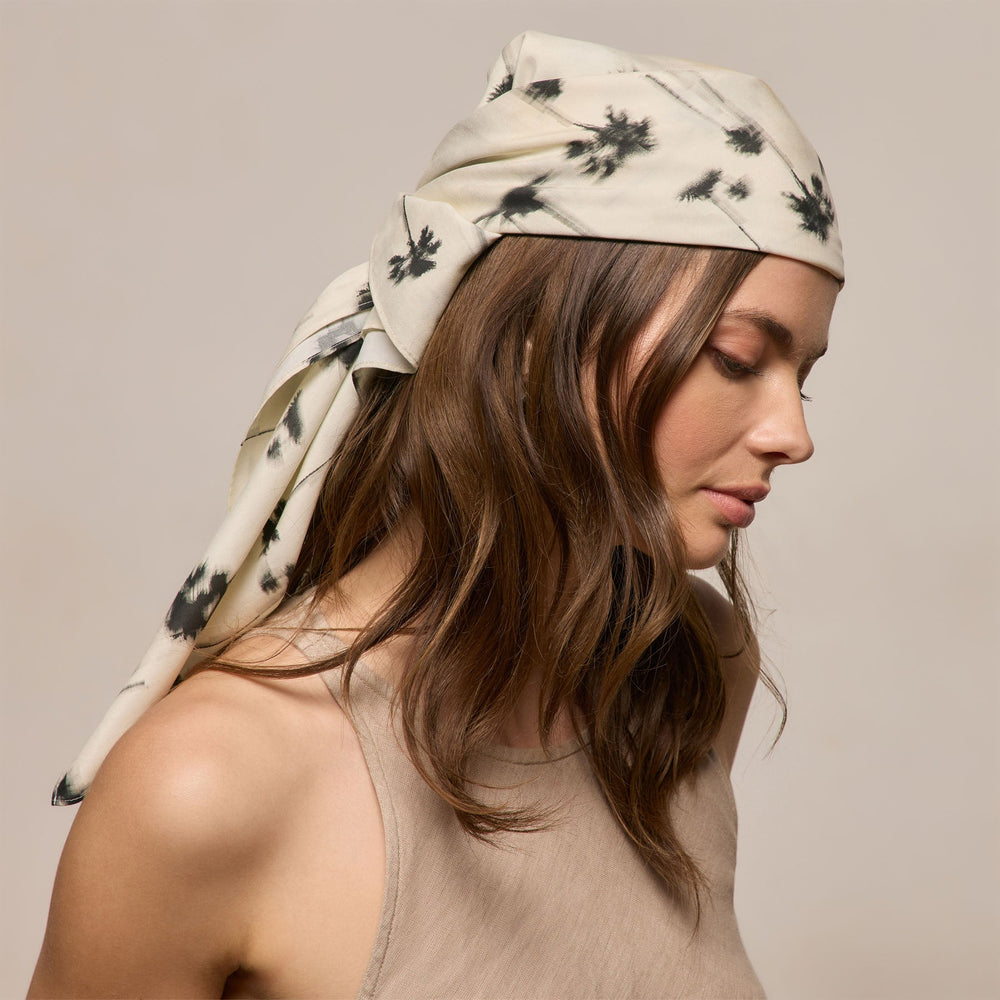 Printed Washed Silk Scarf in Allover Palm Print | James Perse Los Angeles