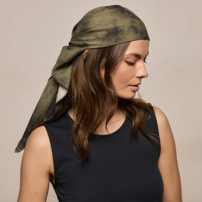 Printed Washed Silk Scarf in Tie Dye Green | James Perse Los Angeles