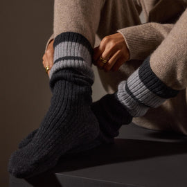 Long Chunky Cashmere Sock in Coal/Heather Grey | James Perse Los Angeles