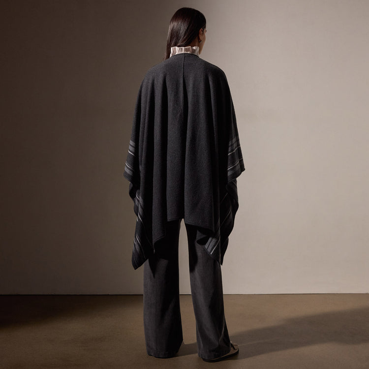 Recycled Cashmere Striped Poncho in Coal | James Perse Los Angeles / Womens