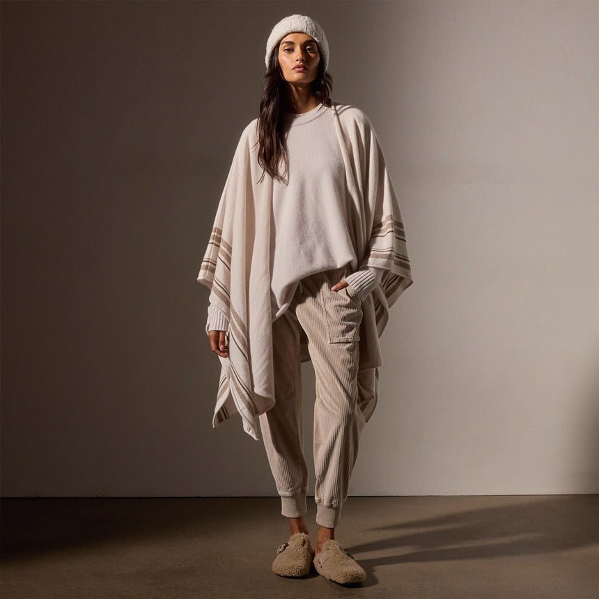 Recycled Cashmere Striped Poncho in Pearl | James Perse Los Angeles / Womens