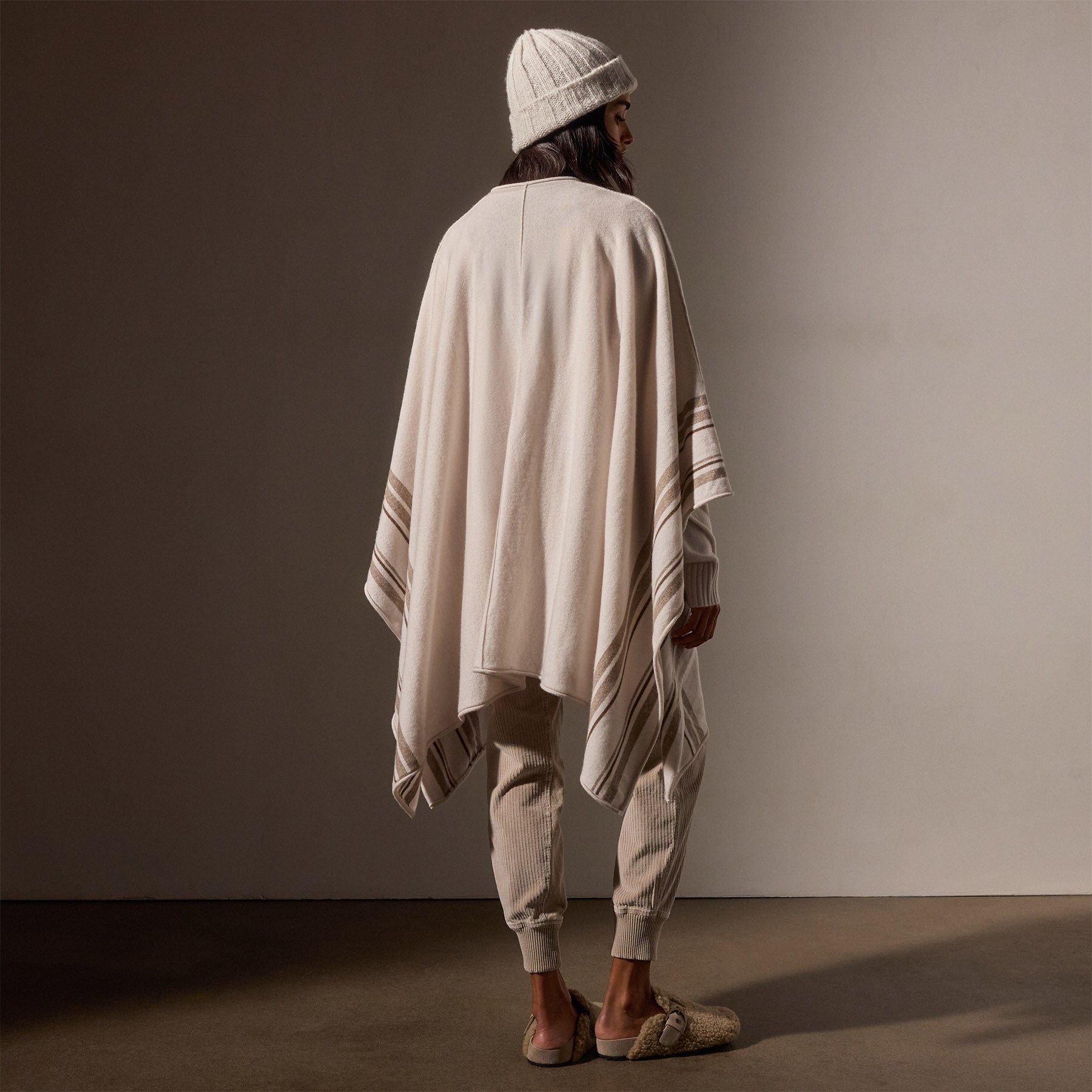 Recycled Cashmere Striped Poncho - Pearl | James Perse Los Angeles