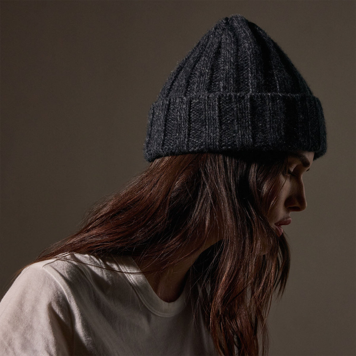 Recycled Cashmere 8 Ply Marled Beanie  in Charcoal Marl | James Perse Los Angeles
