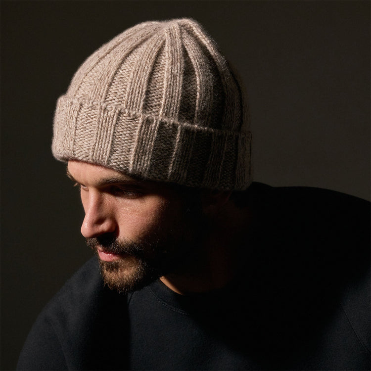 Recycled Cashmere 8 Ply Marled Beanie in Stone Marl | James Perse Los Angeles