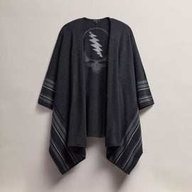 Cashmere Grateful Dead Poncho in Coal/Flannel/Heather Grey | James Perse Los Angeles