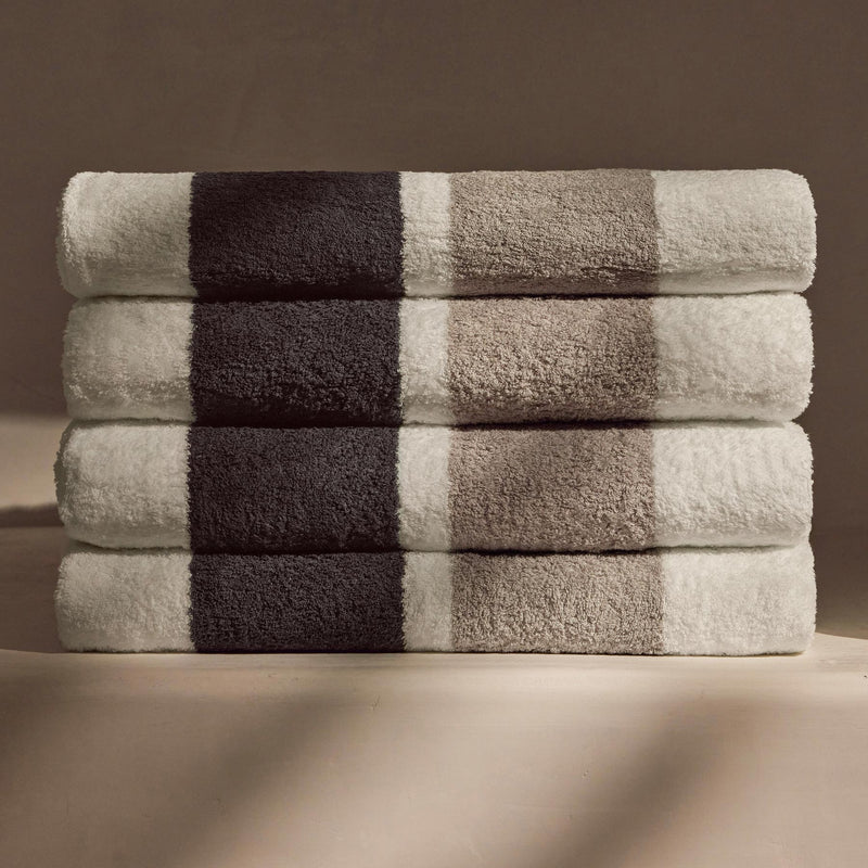 Double Stripe Beach Towel in Optic White/Grey/Carbon | James Perse Los Angeles