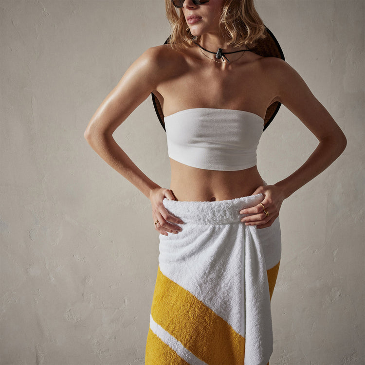 Double Stripe Beach Towel in White/Crocus Yellow | James Perse Los Angeles