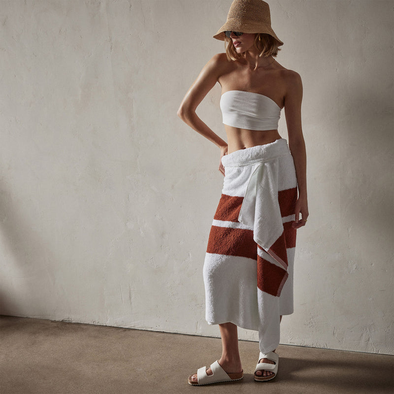 Double Stripe Beach Towel in White/Sunstone | James Perse Los Angeles