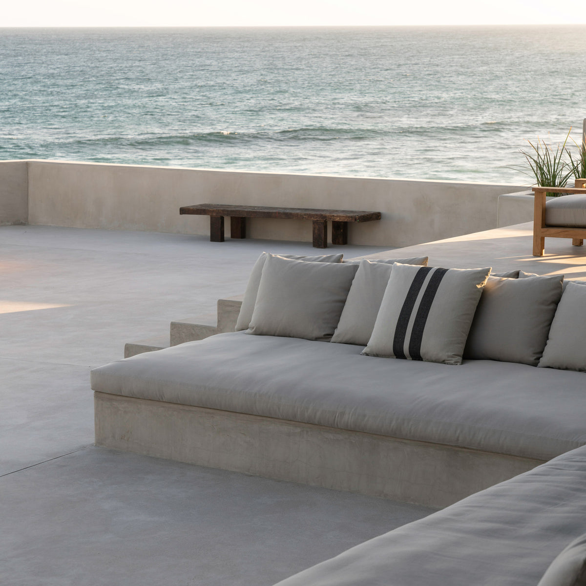 Patio Striped Linen Euro Pillow in Souris/Black Stripes | James Perse Los Angeles