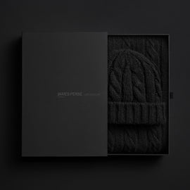 Lightweight Cashmere Cableknit Beanie & Scarf Gift Set In True Black | James Perse Los Angeles
