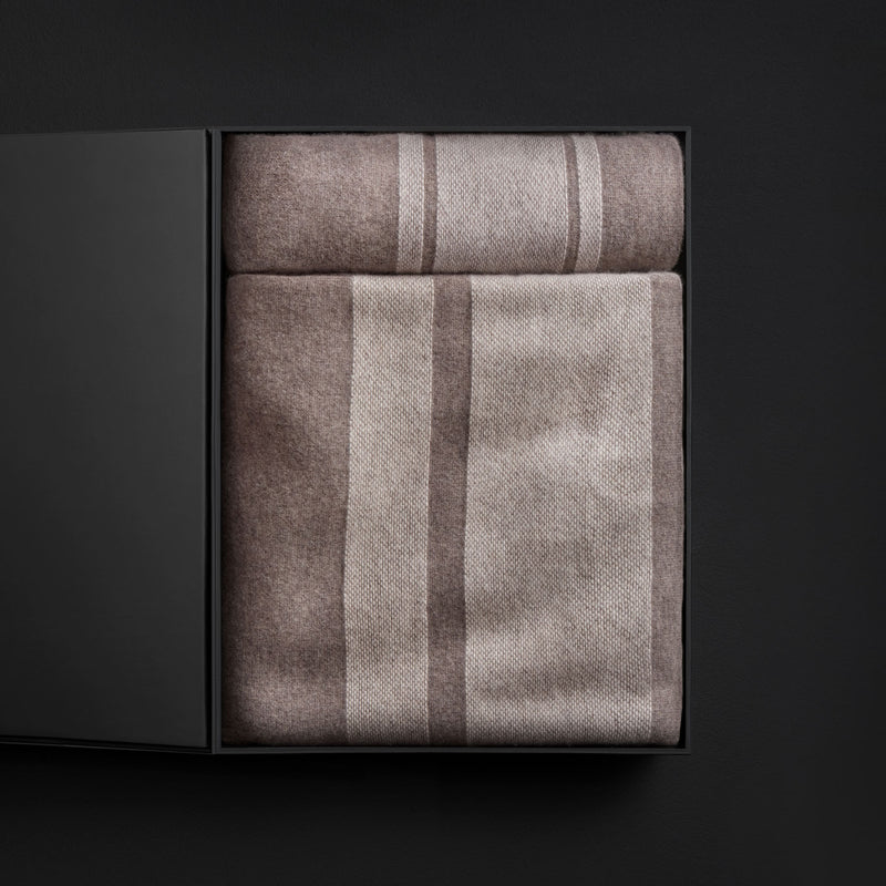 Baja Stripe Knit Blanket & Sham Gift Set In Taupe Melange/Ivory | James Perse Los Angeles