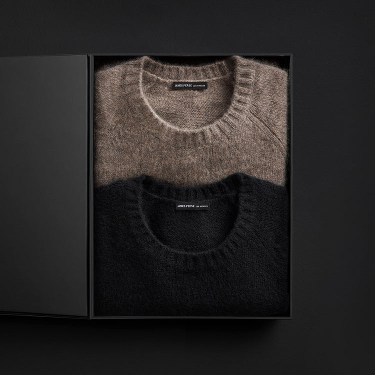 Men's Lightweight Textured Cashmere Crew Gift Set In True Black/Beige Melange | James Perse Los Angeles