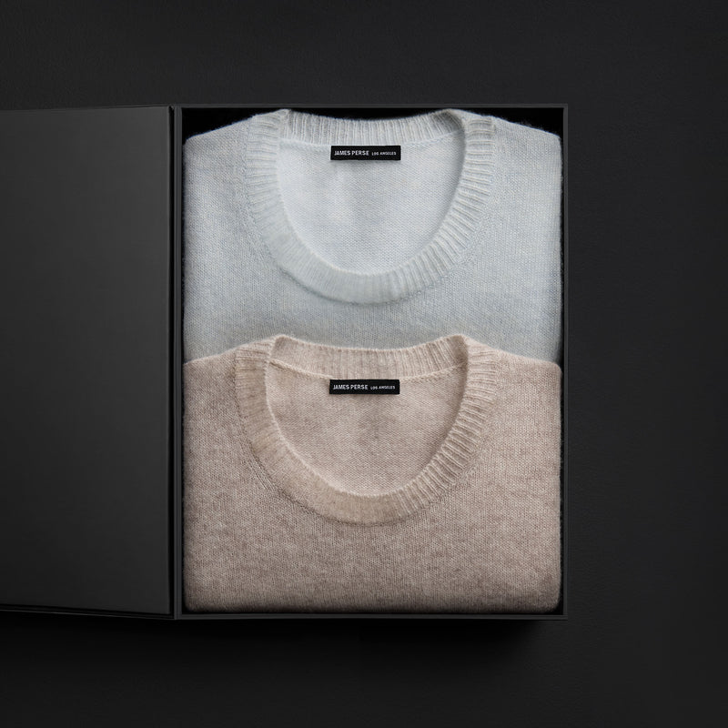 Men's Soft Featherweight Cashmere Crew Gift Set In Grey Glacier/Light Beige | James Perse Los Angeles