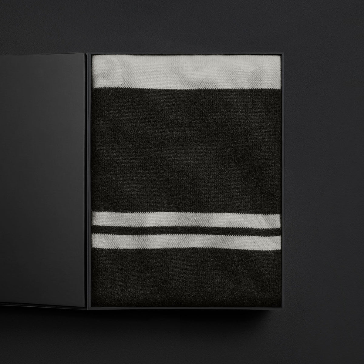 Stripe Cashmere Blanket With Box in Black/White | James Perse Los Angeles