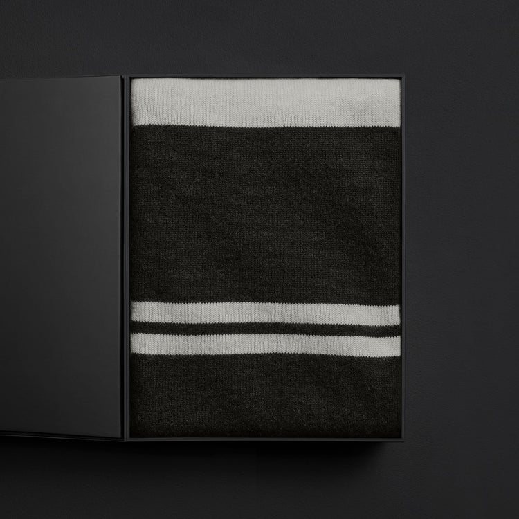 Stripe Cashmere Blanket With Box in Black/White | James Perse Los Angeles