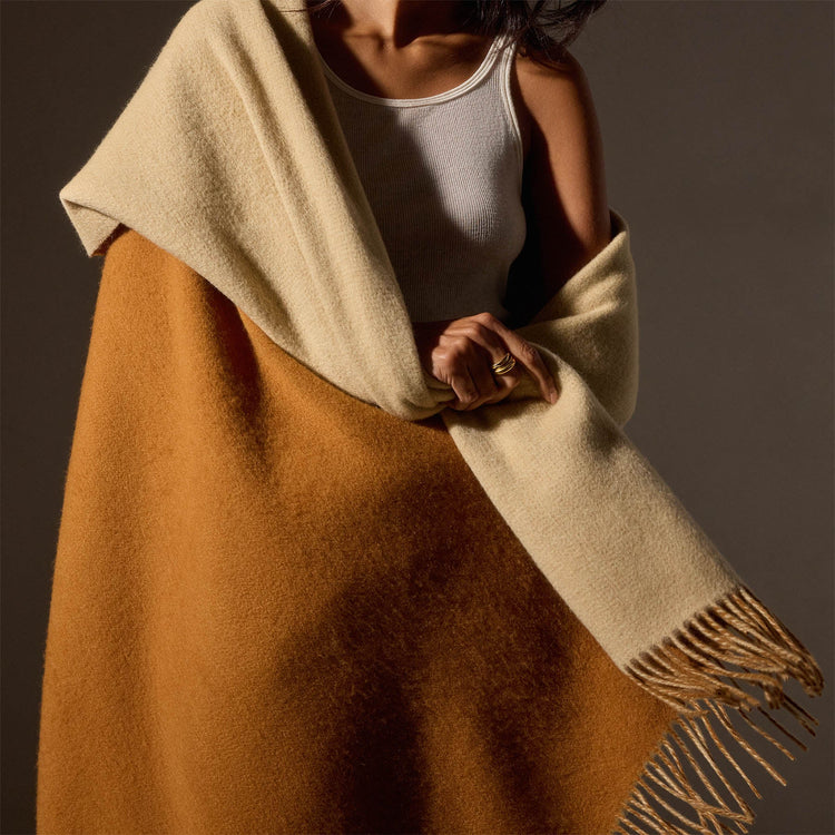 Double Sided Woven Cashmere Blanket w/ Fringe Gift Box in Rust/Ivory | James Perse Los Angeles