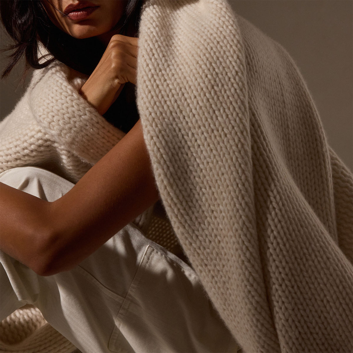Cashmere Melange Knit Blanket in Ivory Melange | James Perse Los Angeles