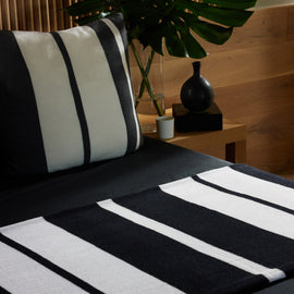 Cashmere Stripe Knit Blanket in Black/White | James Perse Los Angeles