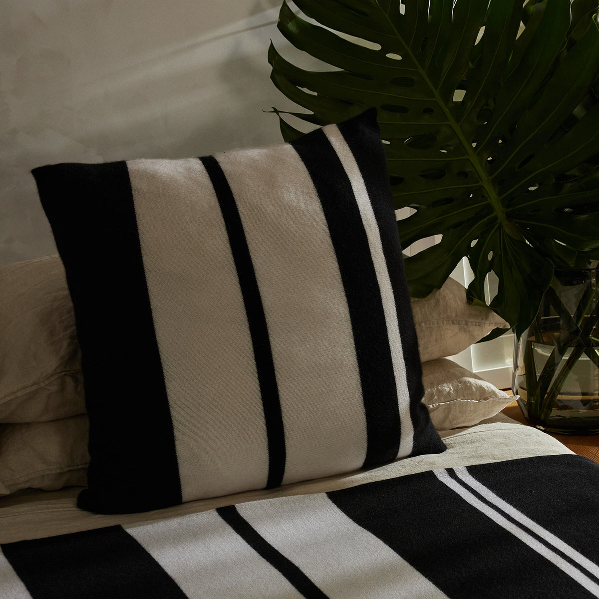 Cashmere Stripe Sham in Black/White | James Perse Los Angeles