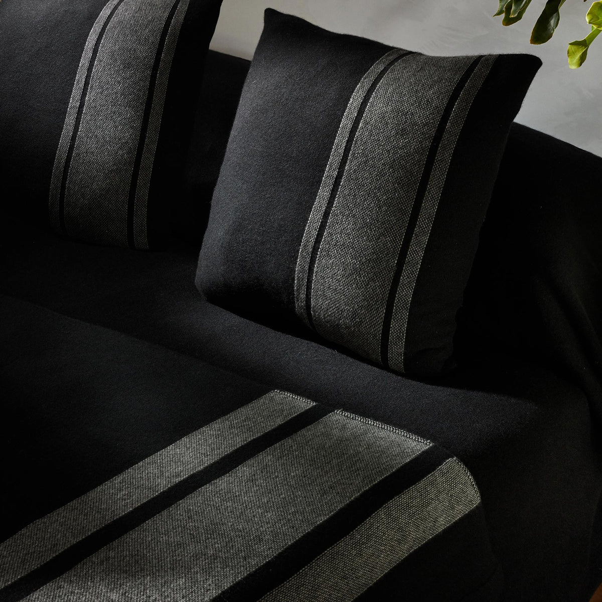 Baja Stripe Knit Blanket in Black/Heather Grey | James Perse Los Angeles