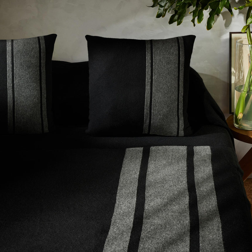 Baja Stripe Knit Blanket in Black/Heather Grey | James Perse Los Angeles