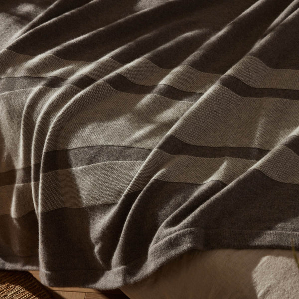 Baja Stripe Knit Blanket in Taupe Melange/Ivory | James Perse Los Angeles