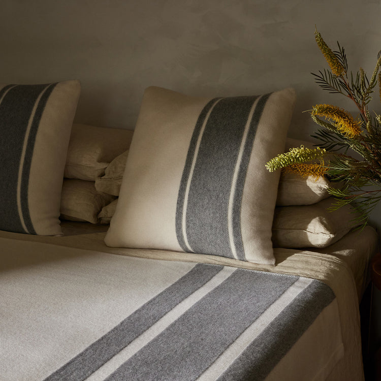 Baja Stripe Sham in Ivory/Heather Grey | James Perse Los Angeles