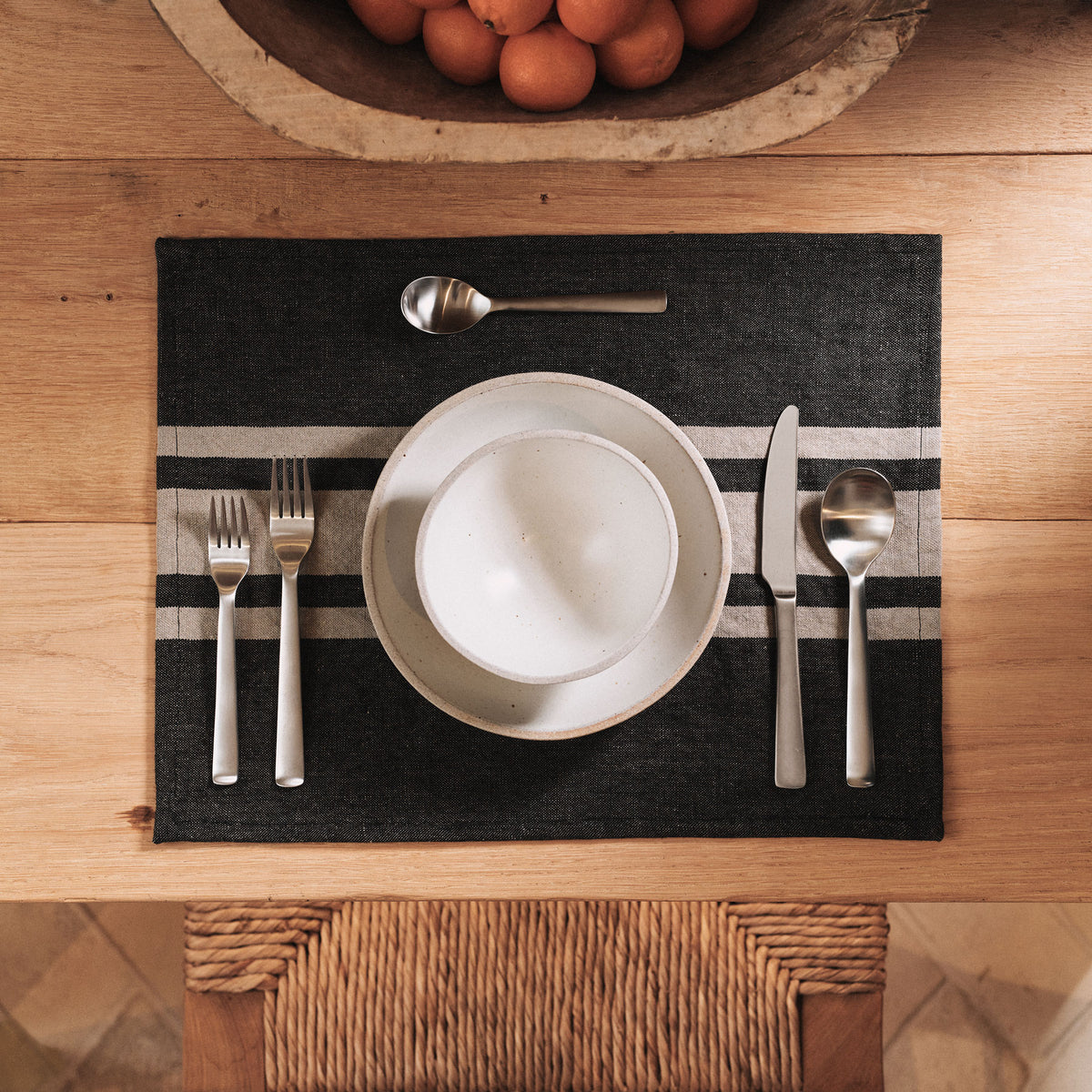 Three Stripe Placemat in Black/ Natural | James Perse Los Angeles