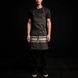 Three Stripe Chef's Apron in Black/ Natural | James Perse Los Angeles