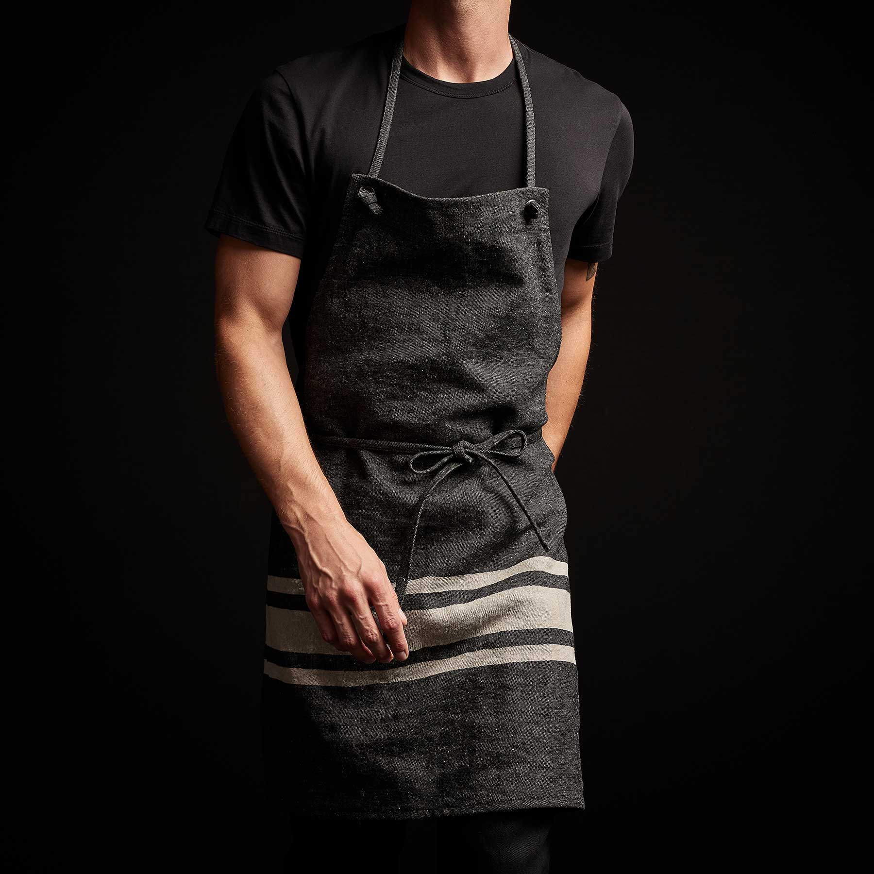 Three Stripe Chef's Apron in Black/ Natural | James Perse Los Angeles
