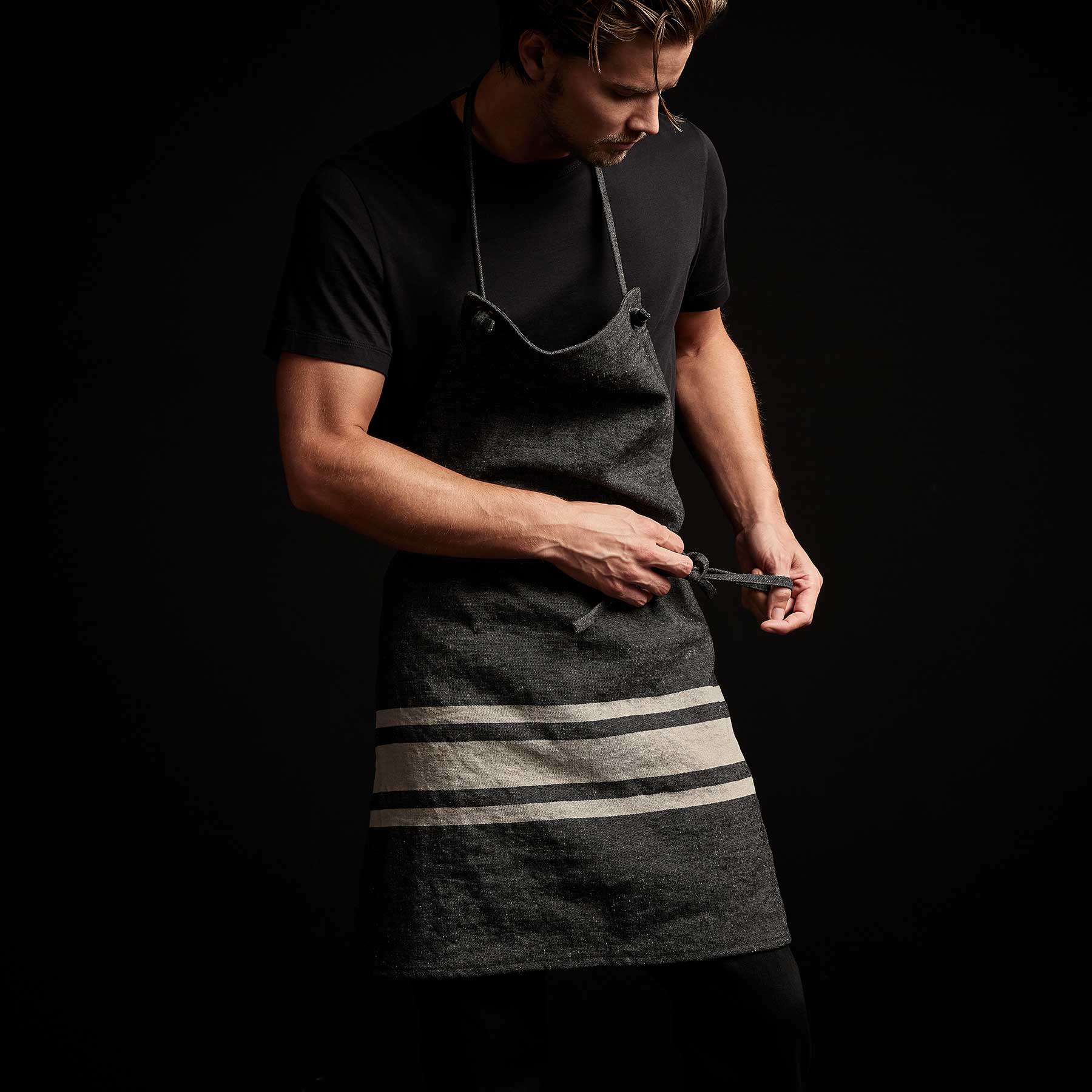 Three Stripe Chef's Apron in Black/ Natural | James Perse Los Angeles