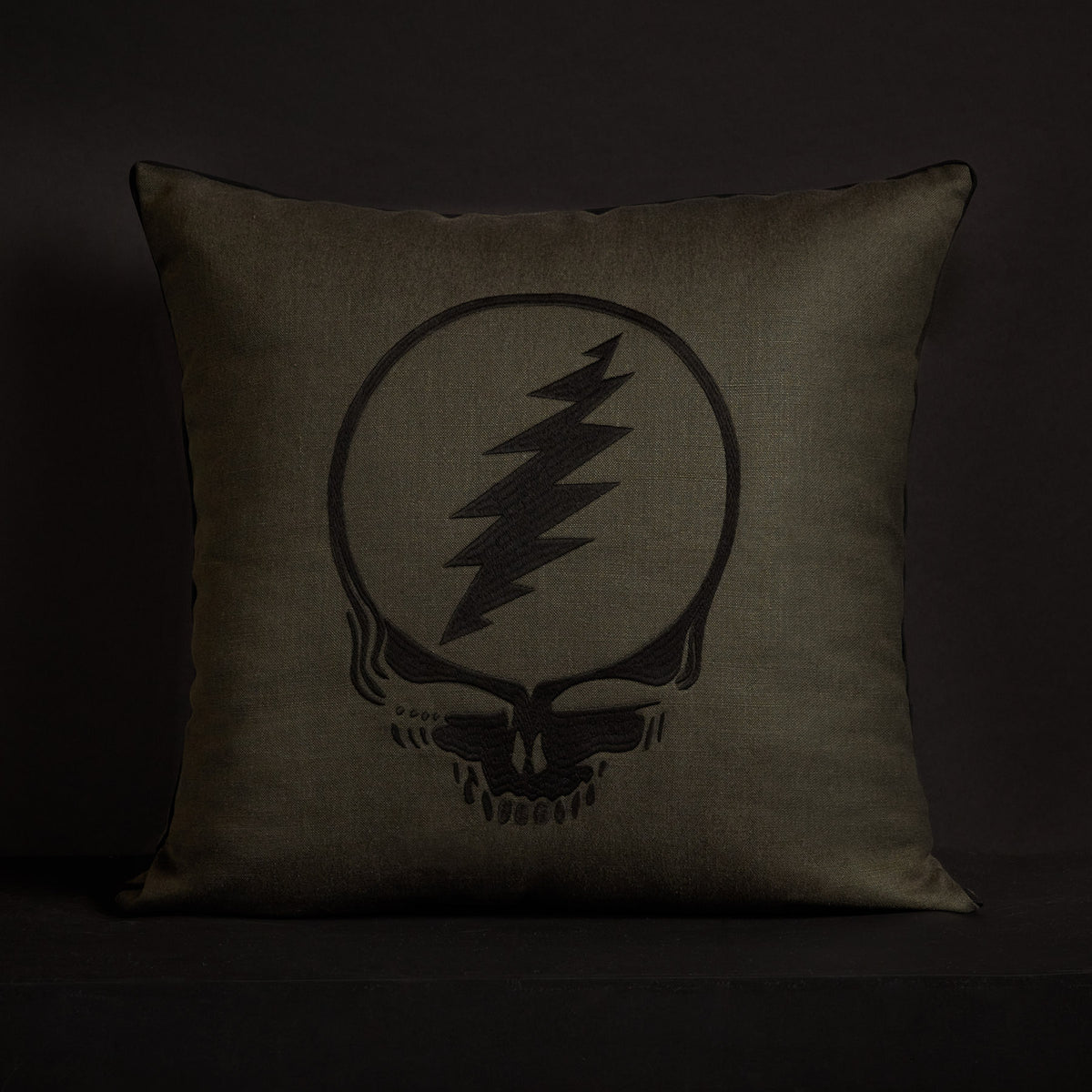 Grateful Dead Throw Pillow with Piping in Cafe Noir/Black