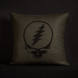 Grateful Dead Throw Pillow with Piping in Cafe Noir/Black