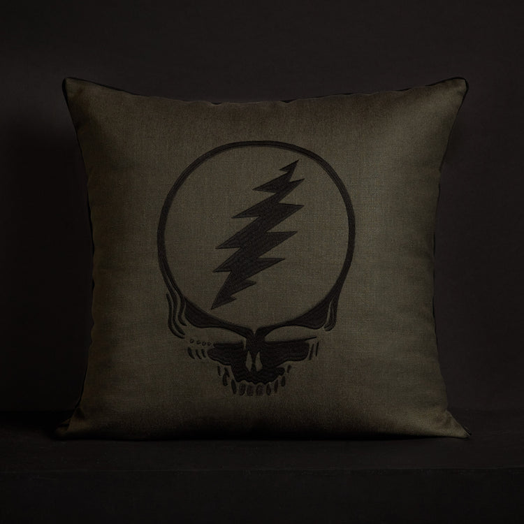 Grateful Dead Throw Pillow with Piping in Cafe Noir/Black