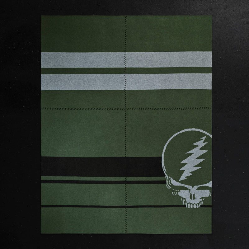 Grateful Dead Cashmere Blanket in Military Green/Grey Smoke/Black | James Perse Los Angeles