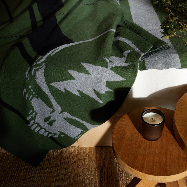 Grateful Dead Cashmere Blanket in Military Green/Grey Smoke/Black | James Perse Los Angeles