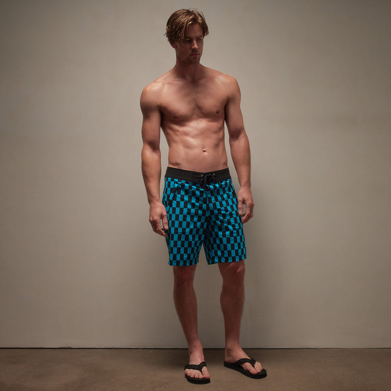 Zip Pocket Printed Boardshort in Black/Blue Lagoon | James Perse Los Angeles